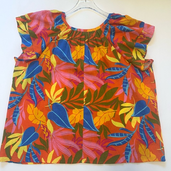 Calligraphie Floral Blouse Top Shirt Short Sleeve V-Neck Linen Women's 2X NEW - Picture 6 of 9